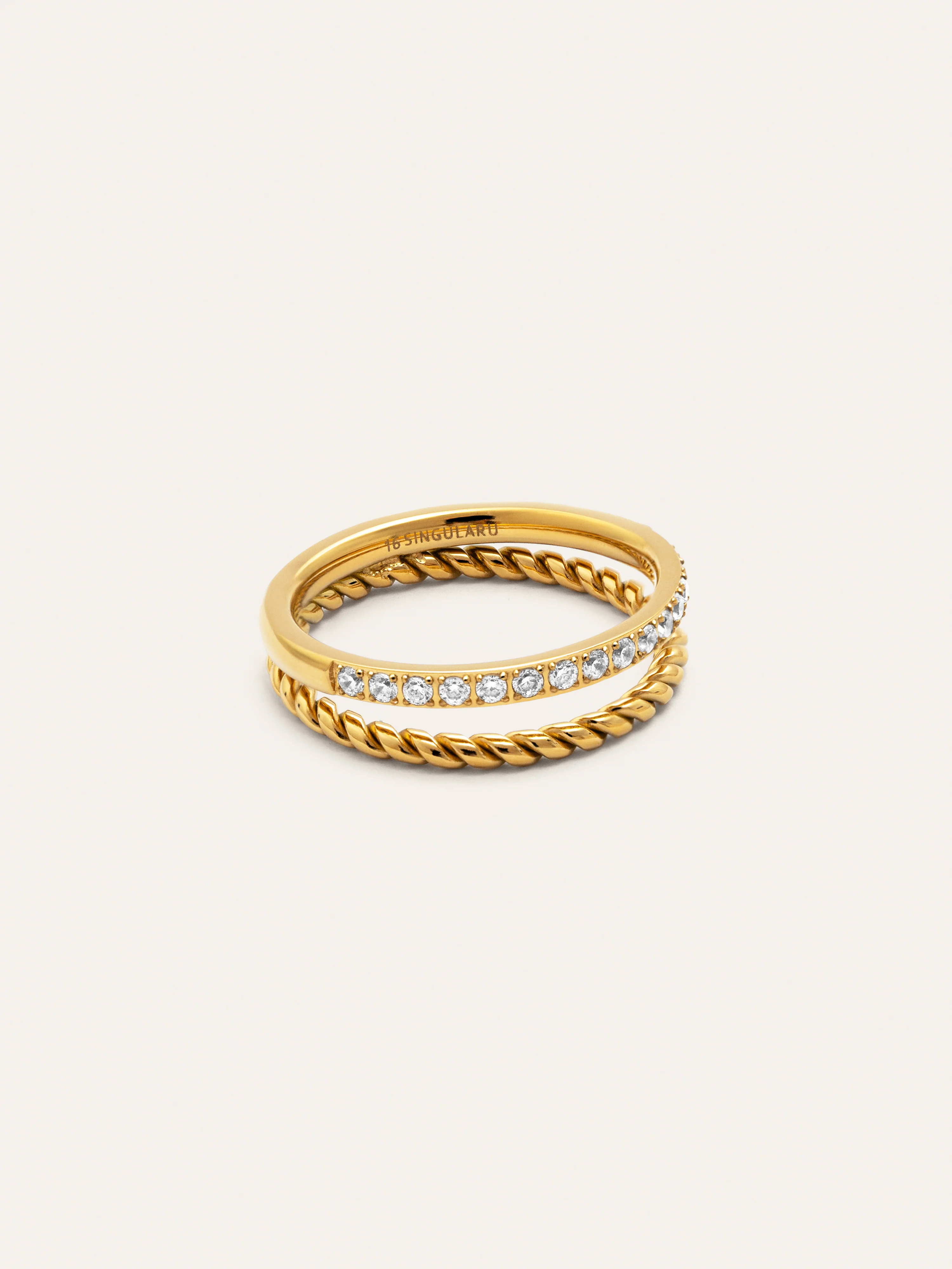 Anillo Doble Tressia Spark Acero Baño Oro