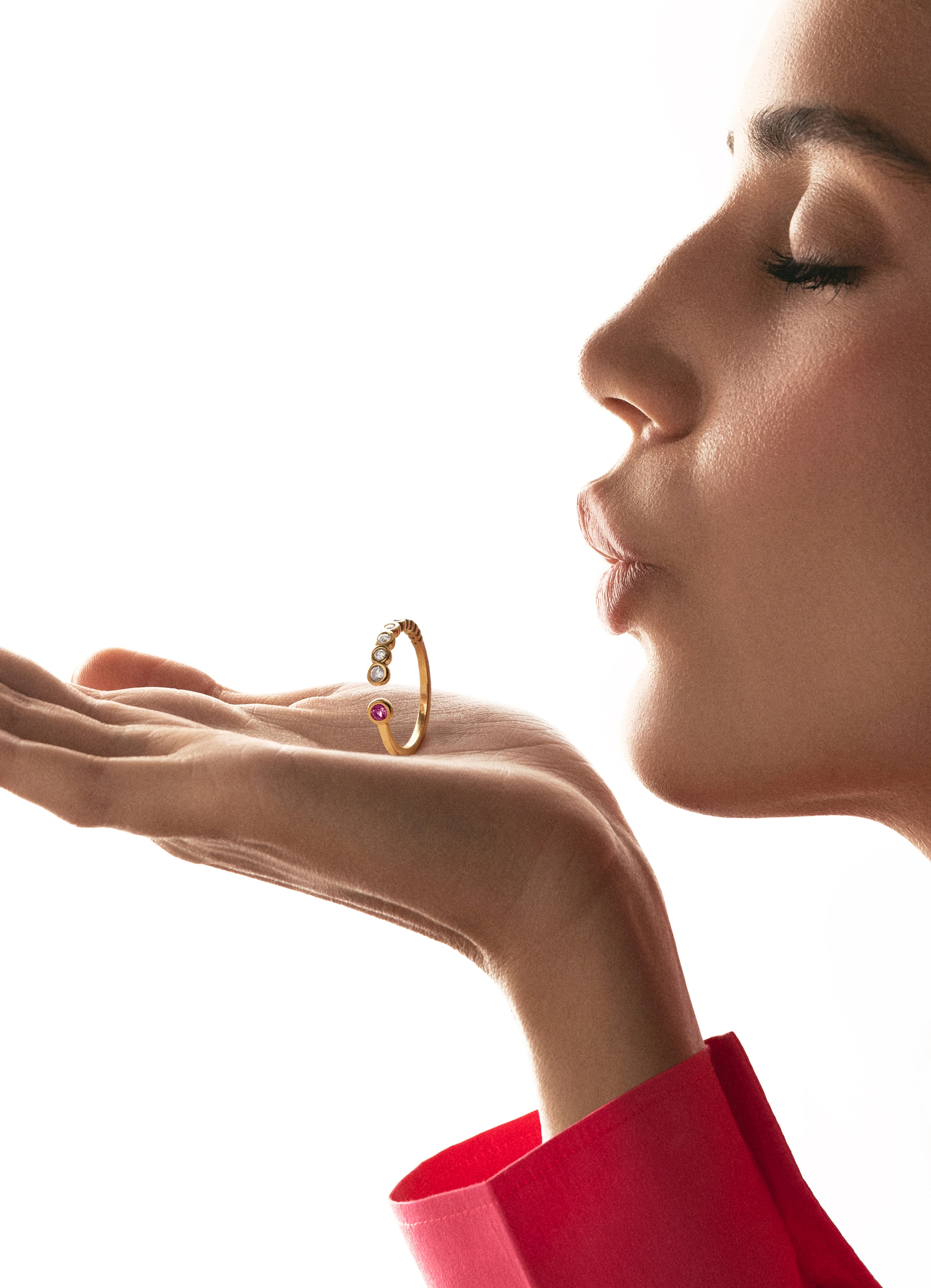 Anillo Pebble Rosa Plata Baño Oro - Image 4
