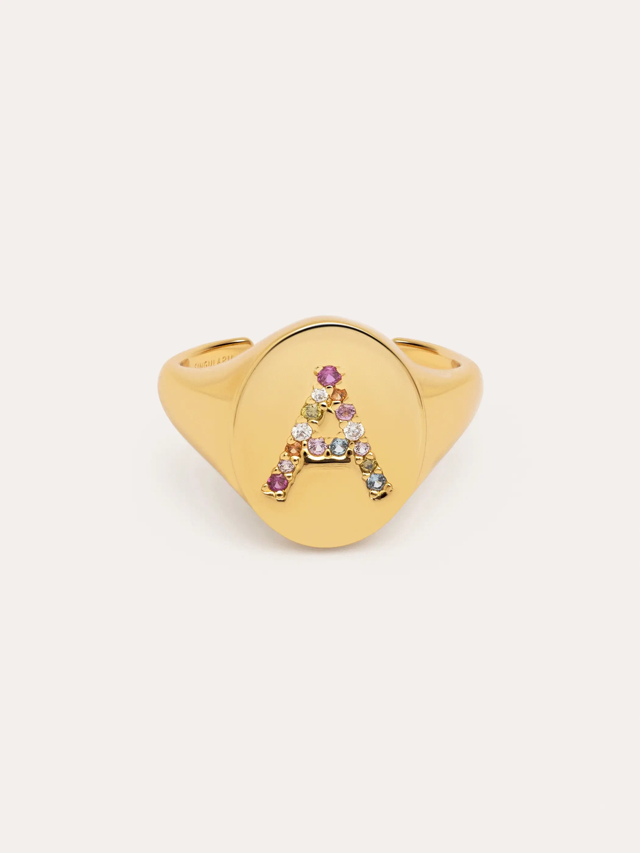 Anillo Personalizado Signet Letter Colors Baño Oro