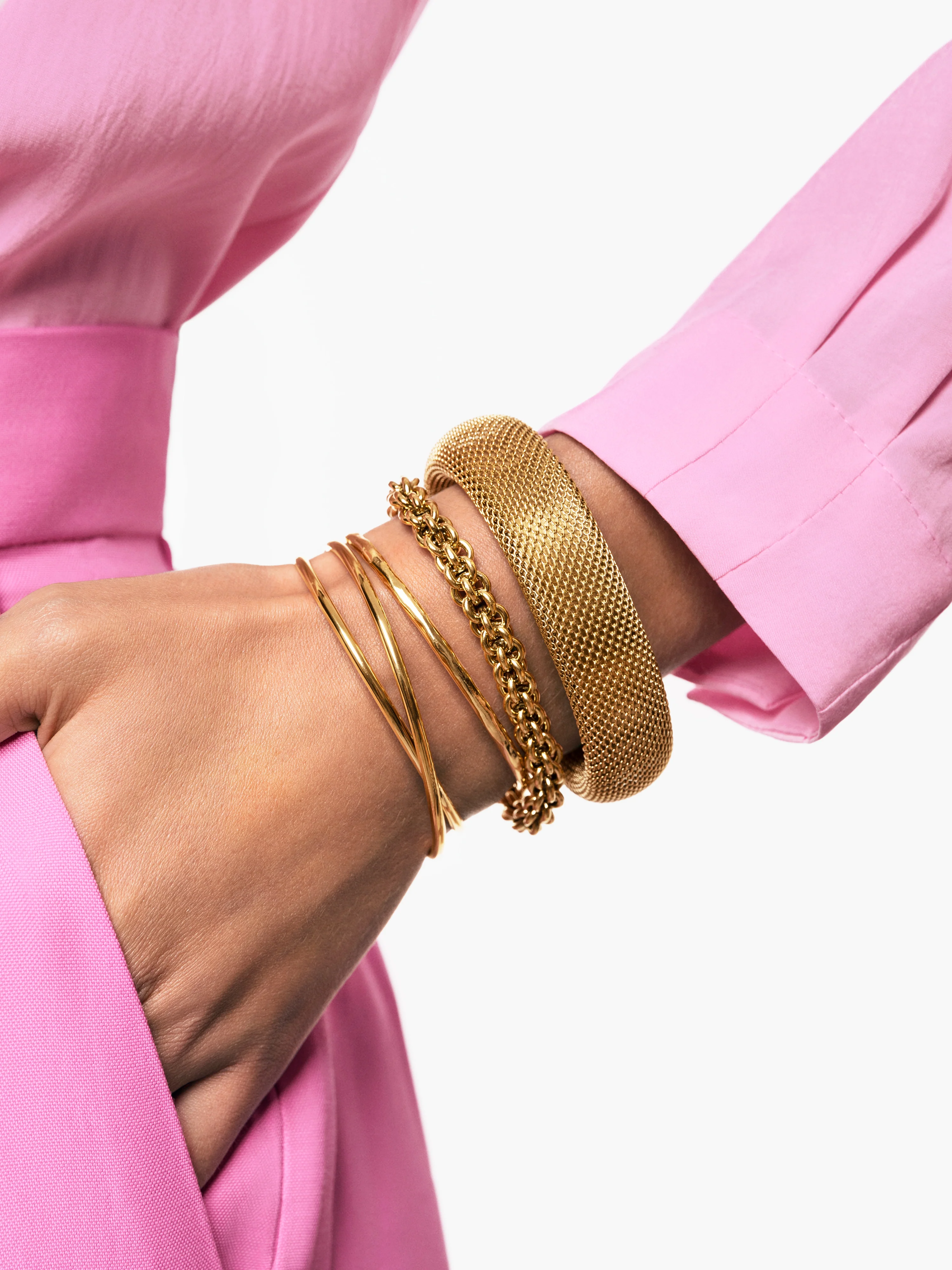 Brazalete Malla Acero Baño Oro - Image 4