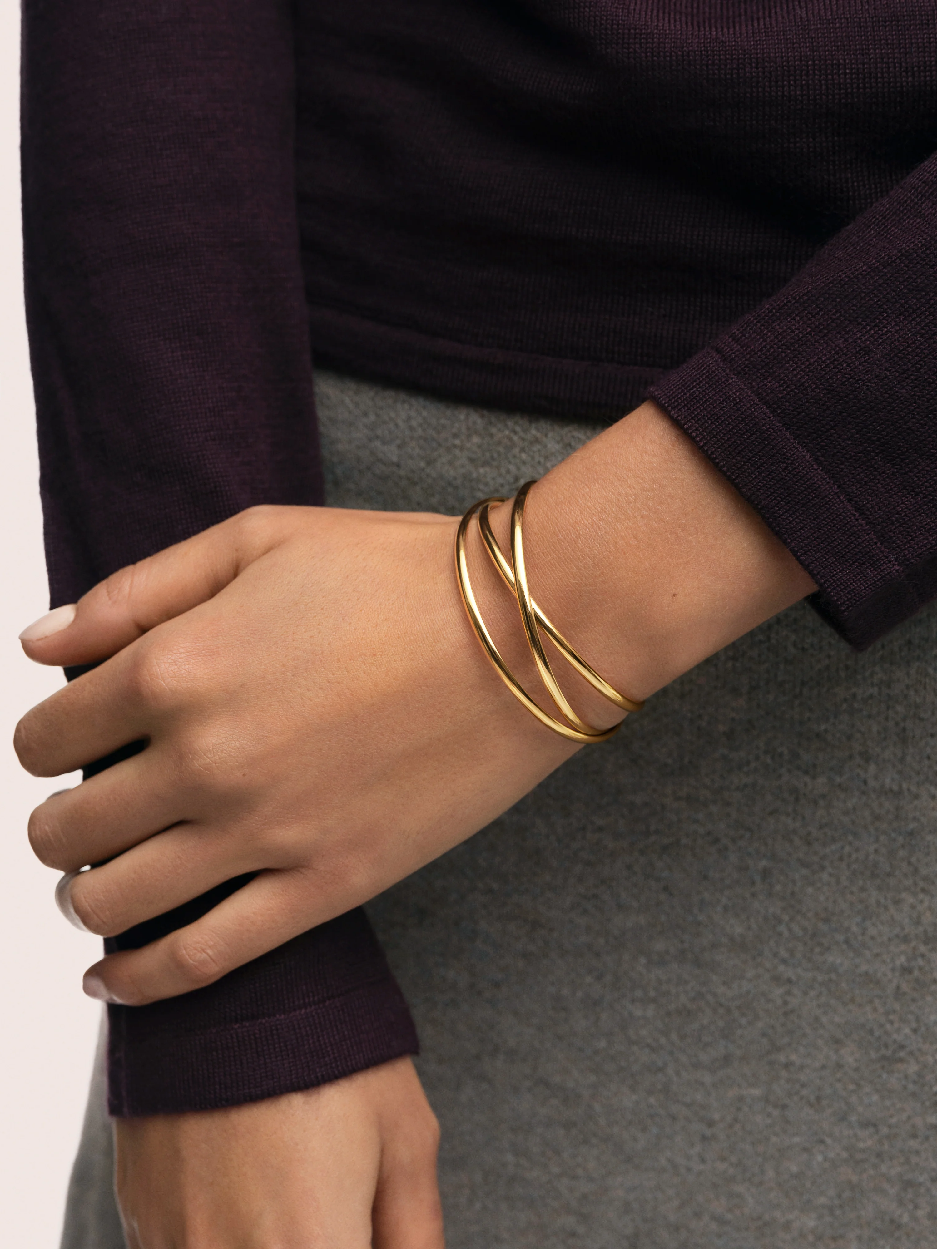 Brazalete Triple Diana Acero Baño Oro - Image 2