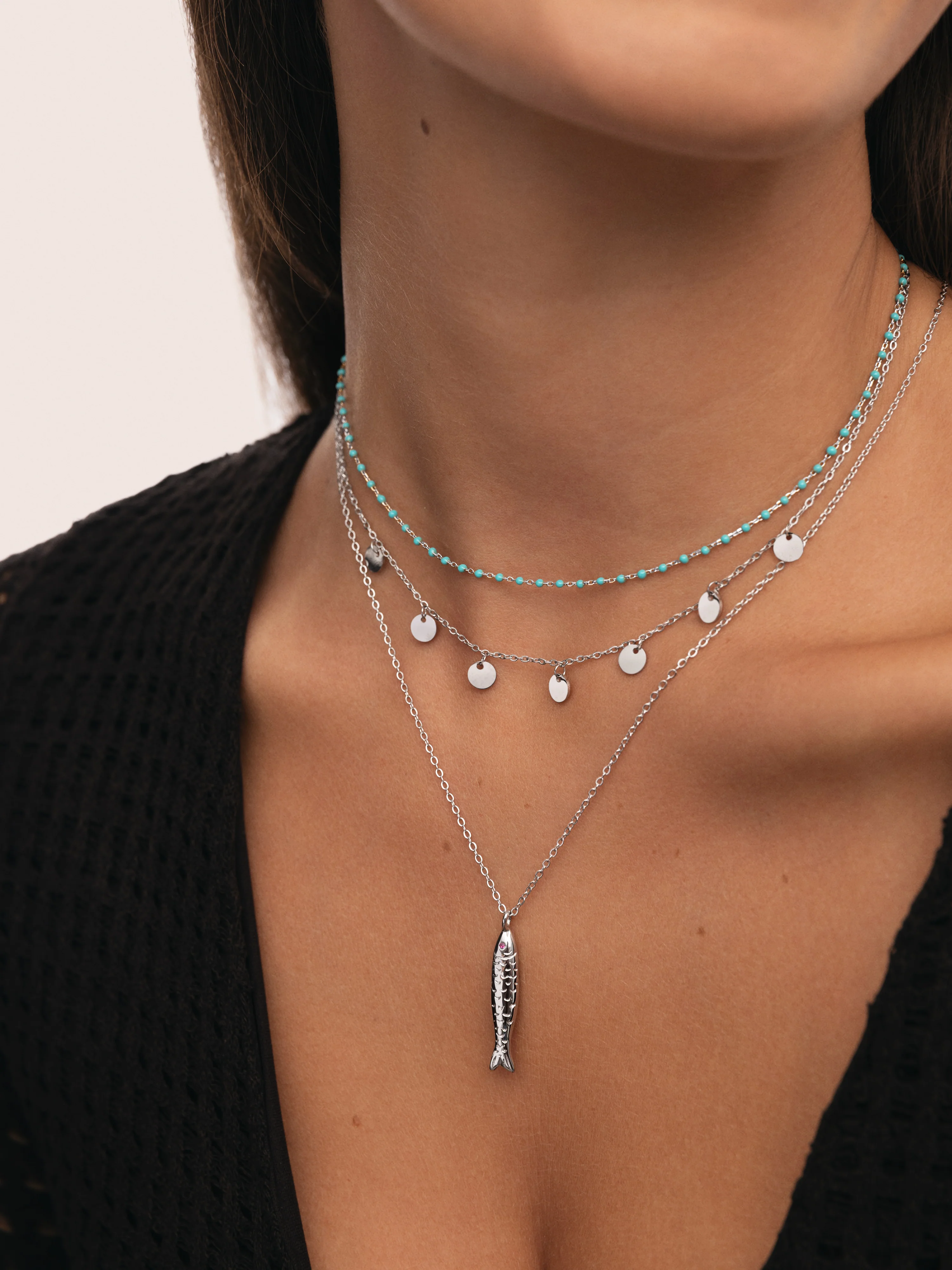 Collar Dots Turquoise Enamel Plata - Image 4