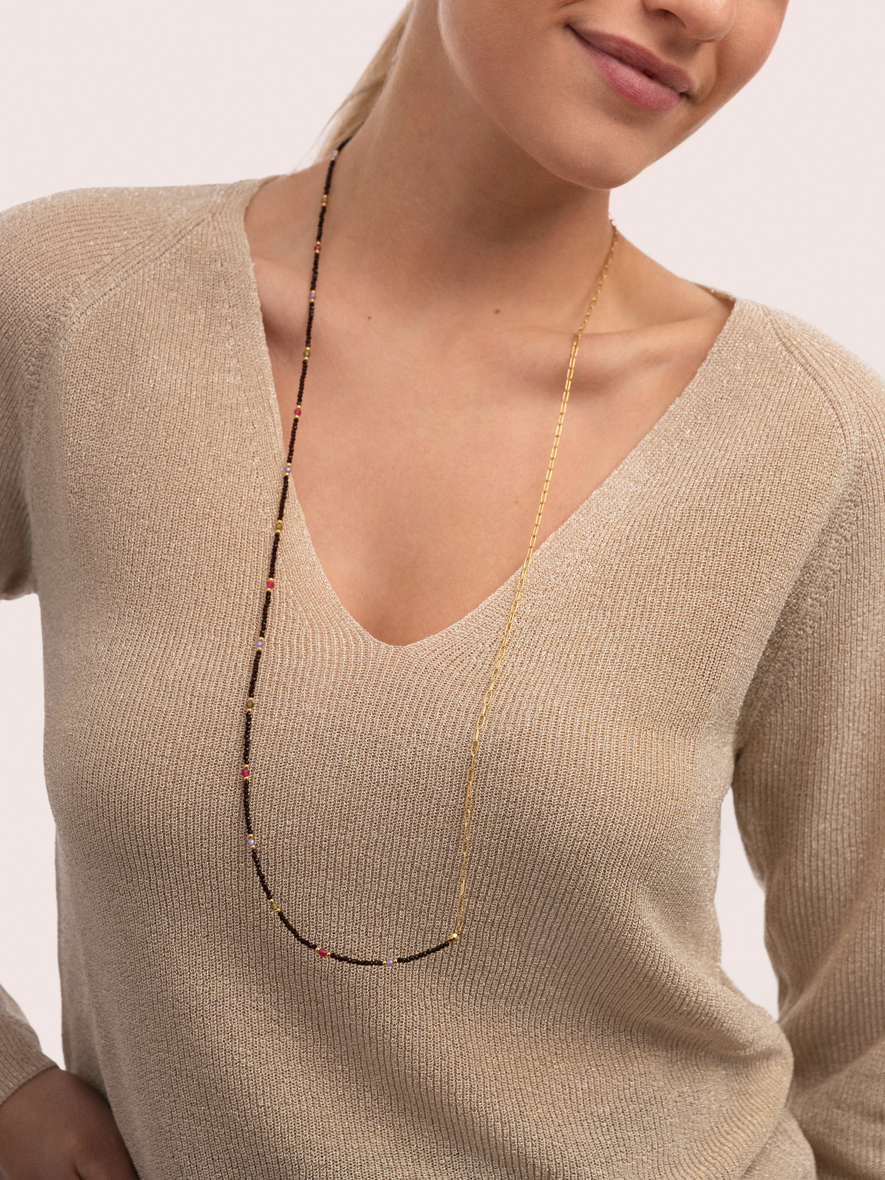 Collar Long Winter Glam Acero Baño Oro - Image 4