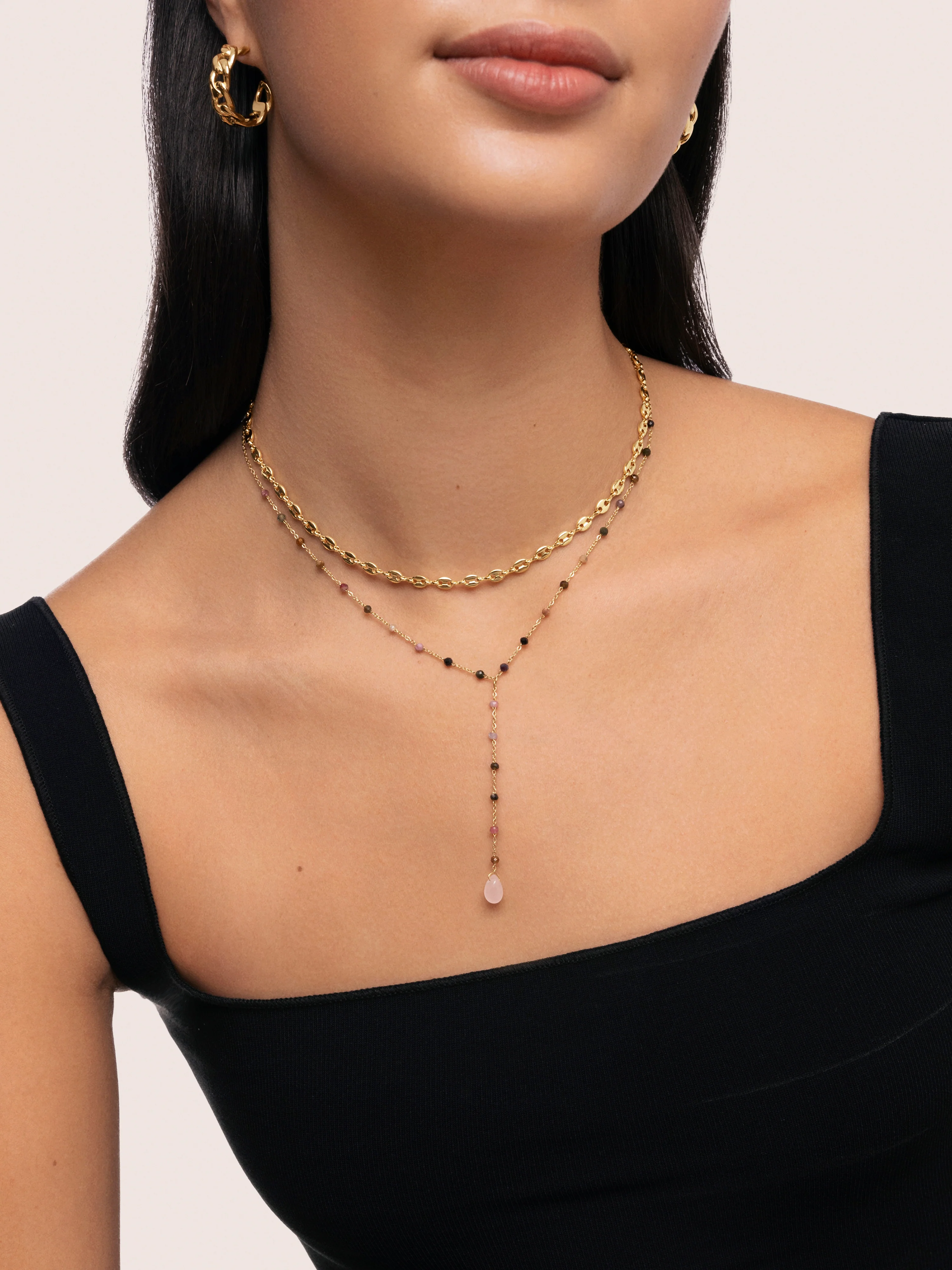 Collar Y Turmalina Stones Acero Baño Oro - Image 4