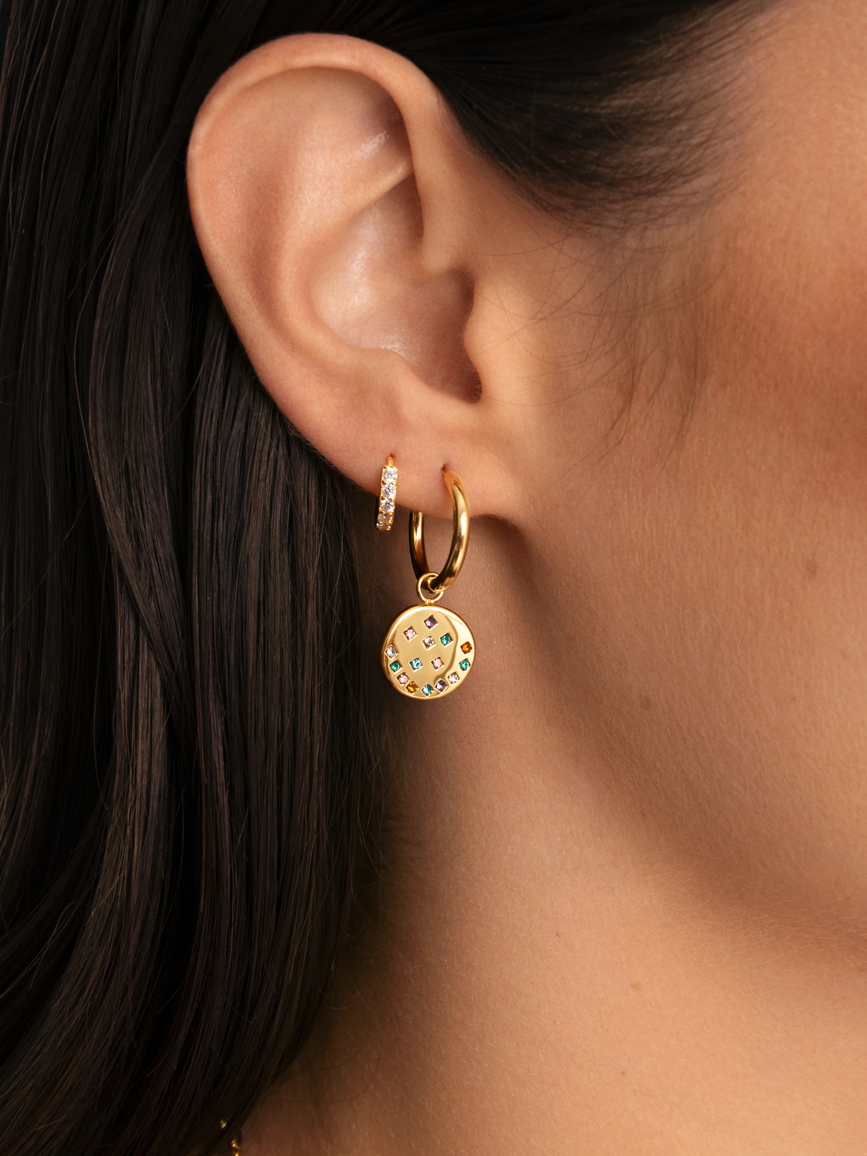 Pendientes Aro Bling Rainbow Acero Baño Oro - Image 4