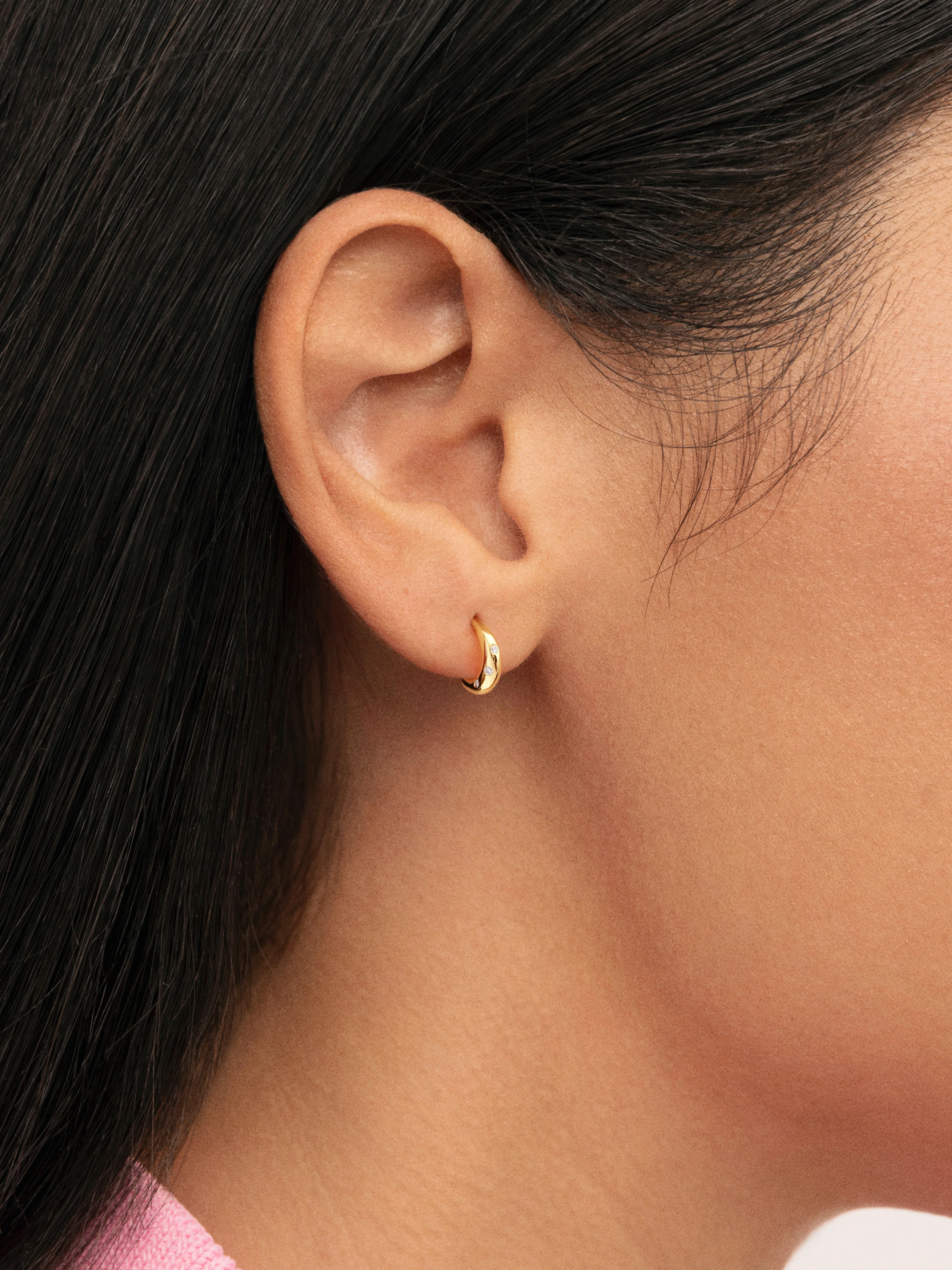 Pendientes Aro Mini Luna Plata Baño Oro - Image 2