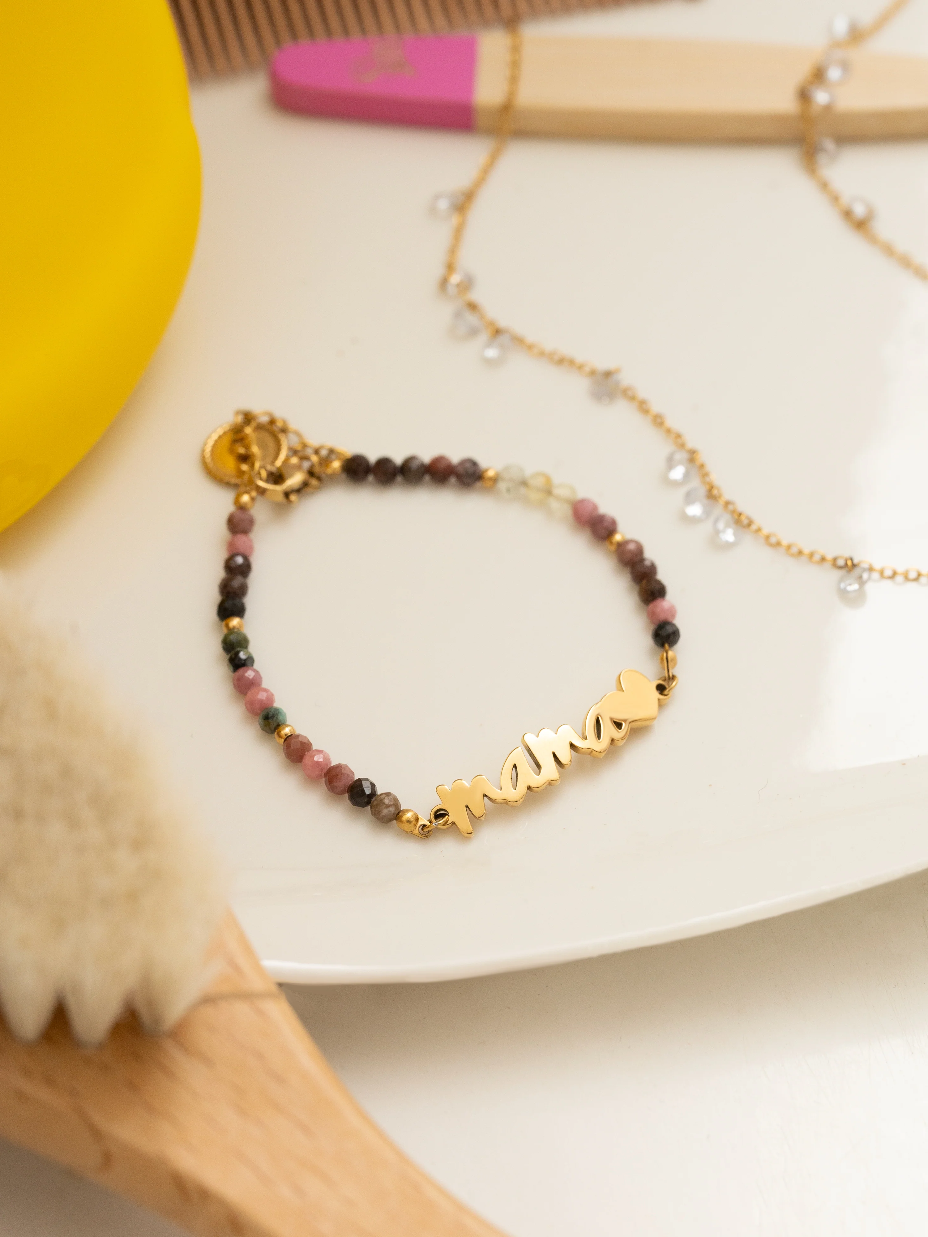 Pulsera Mamá Heart Tourmaline Acero Baño Oro - Image 3